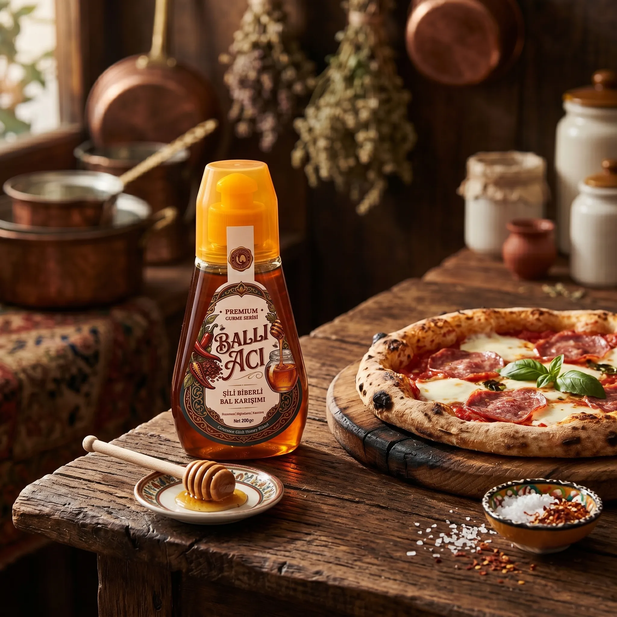 Balliaci-sili-biberli-ham-bal-pizza-yaninda